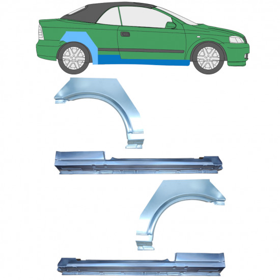 Reparație prag + aripă spate pentru Opel Astra G 2001-2006 CABRIO / Set 12594