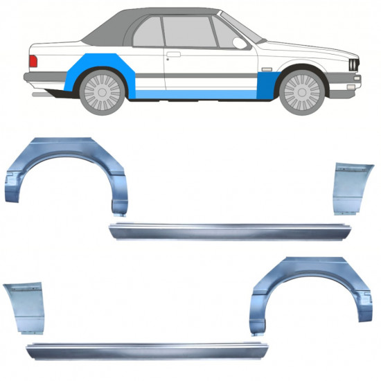 BMW 3 E30 CABRIO 1985-1987 SEGMENT REPARAȚIE ARIPĂ SPATE + PRAG + PANOU  REPARATIE ARIPA FAȚĂ / A STABILIT / DREAPTA + STÂNGA