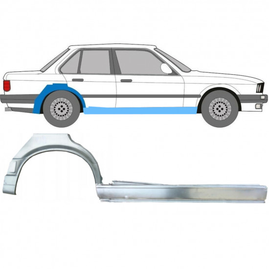 BMW 3 E30 1987-1994 4 UŞĂ SEGMENT REPARAȚIE ARIPĂ SPATE + REPARATIE PRAG INTERIOR / A STABILIT / DREAPTA