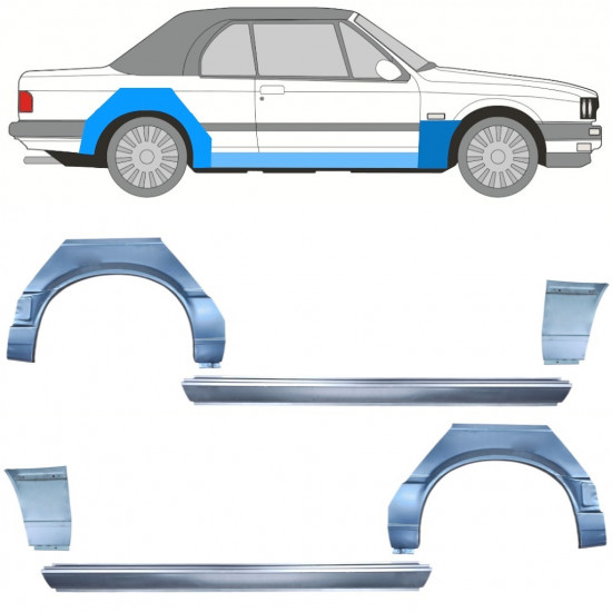 BMW 3 E30 CABRIO 1987-1994 SEGMENT REPARAȚIE ARIPĂ SPATE + PRAG + PANOU  REPARATIE ARIPA FAȚĂ / A STABILIT / DREAPTA + STÂNGA