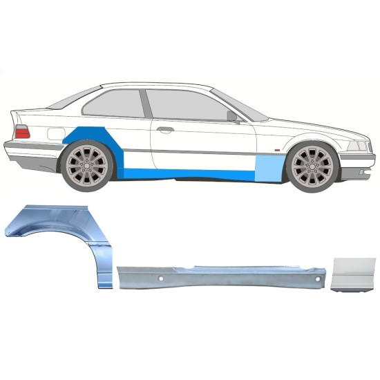 Prag complet + reparație aripă față pentru BMW 3 E36 1990-2000 / Dreapta / COUPE / Set 17025