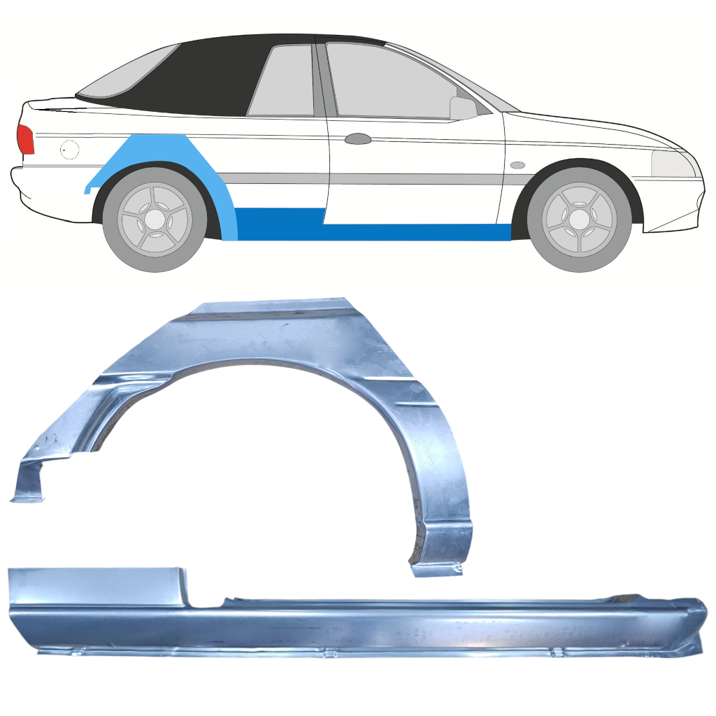 Reparație prag + aripă spate pentru Ford Escort 1990-2000  CABRIO / Dreapta / Set 12589