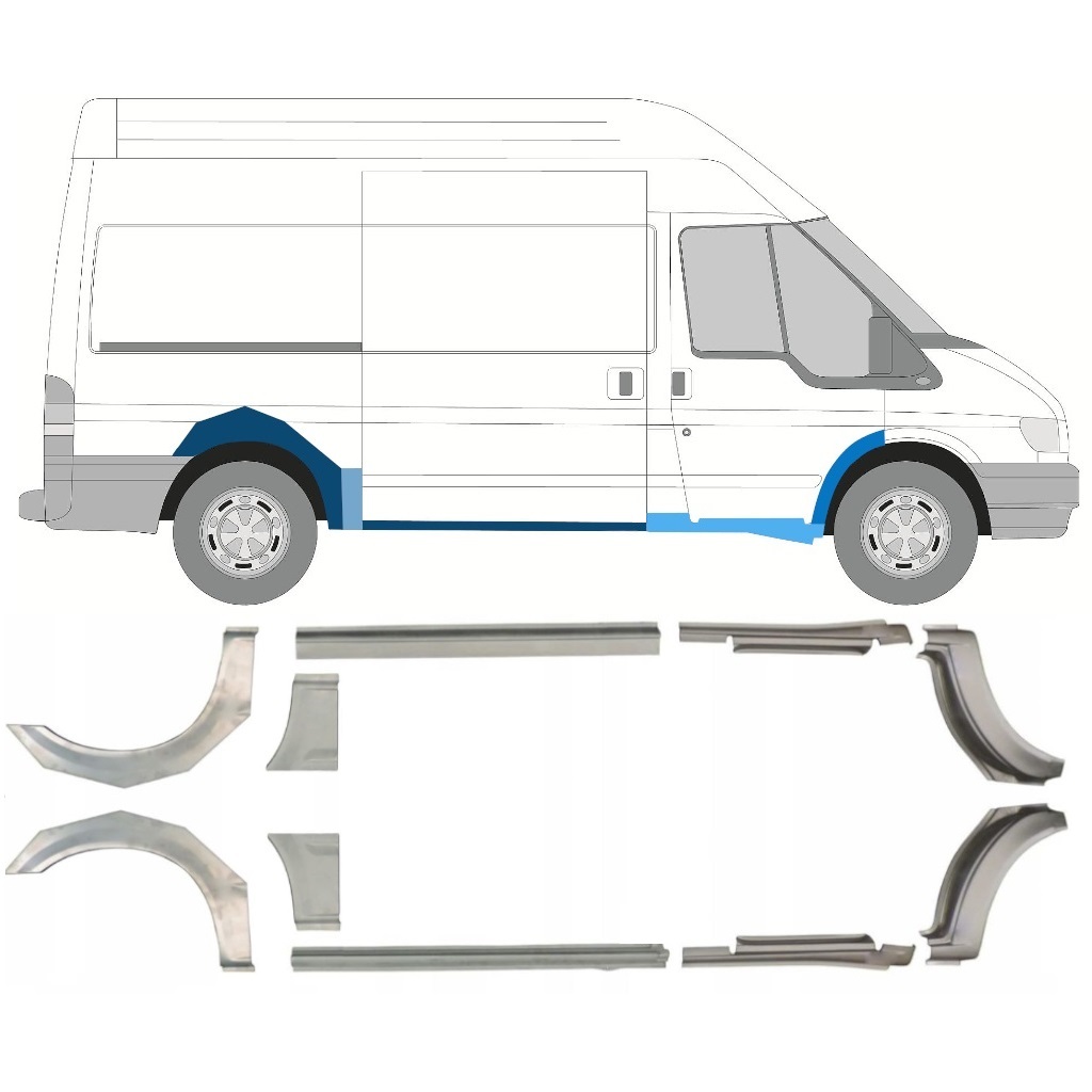 Reparație Prag + Aripă Spate Pentru Ford Transit 2000-2013 / Mwb / Stânga+Dreapta / Set 10637