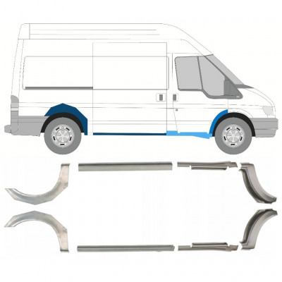 FORD TRANSIT 2000-2013 SEGMENT REPARAȚIE ARIPĂ SPATE + PANOU DE REPARARE PRAG / DREAPTA + STÂNGA AMPATAMENT MEDIU / A STABILIT