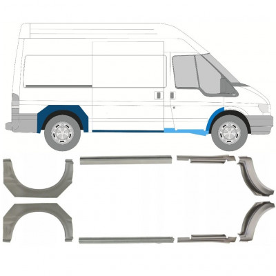 FORD TRANSIT 2000-2013 SEGMENT REPARAȚIE ARIPĂ SPATE + PANOU DE REPARARE PRAG / DREAPTA + STÂNGA / A STABILIT