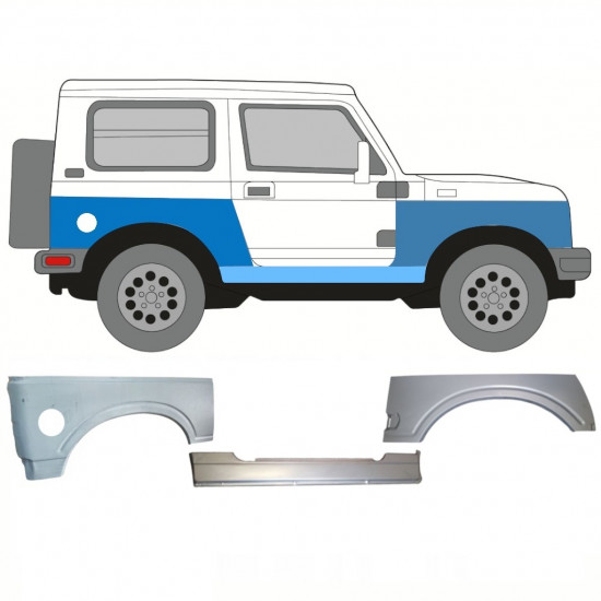 Reparație prag + aripă față + aripă spate pentru Suzuki Samurai 1981-2004 / Dreapta / Set 11179