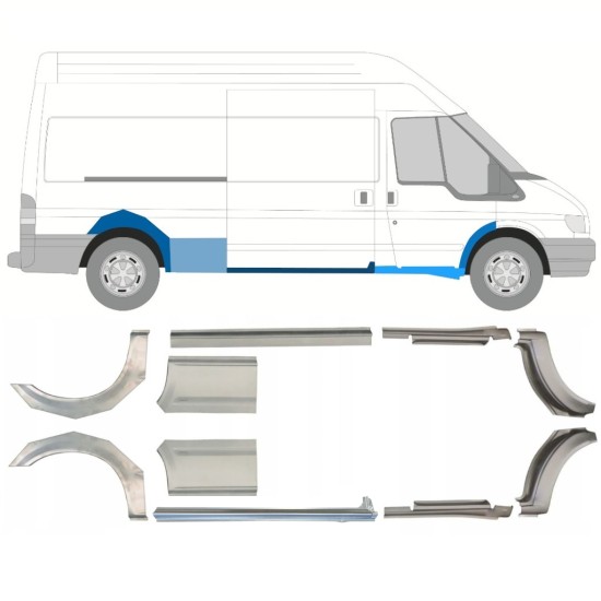 Reparație prag + aripă spate pentru Ford Transit 2000-2013 / LWB / Stânga+Dreapta / Set 10630