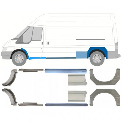 FORD TRANSIT 2000-2013 BAZA DE ROȚI LUNGĂ SEGMENT REPARAȚIE ARIPĂ SPATE + PANOU DE REPARARE PRAG / DREAPTA + STÂNGA / A STABILIT