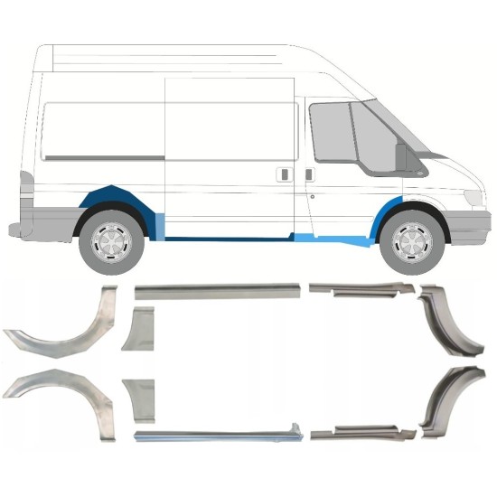 Reparație prag + aripă spate pentru Ford Transit 2000-2013 / MWB / Stânga+Dreapta / Set 10637