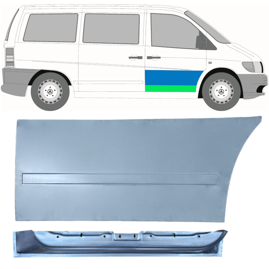 Panou de reparație ușă față interior + exterior pentru Mercedes Vito 1996-2003 / Dreapta / Set 12016